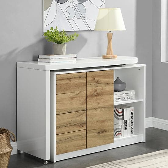 Manteo Wooden Swivelling Computer Desk In White And Oak