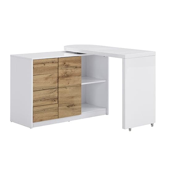 Manteo Wooden Swivelling Computer Desk In White And Oak