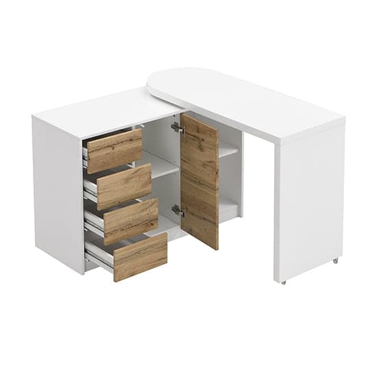 Manteo Wooden Swivelling Computer Desk In White And Oak