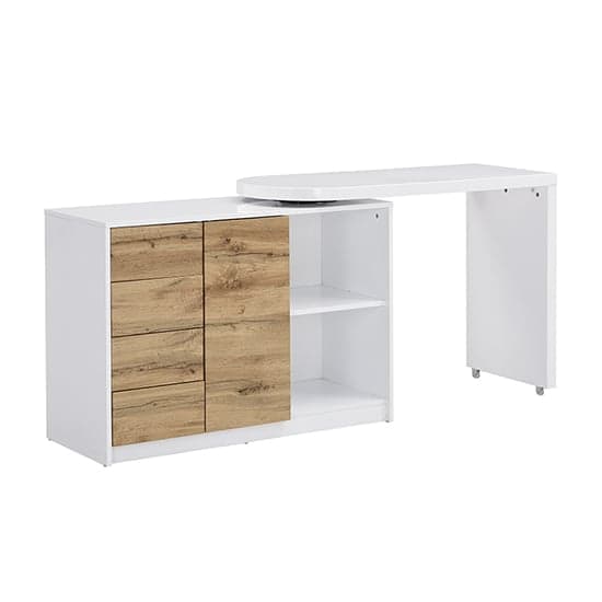 Manteo Wooden Swivelling Computer Desk In White And Oak