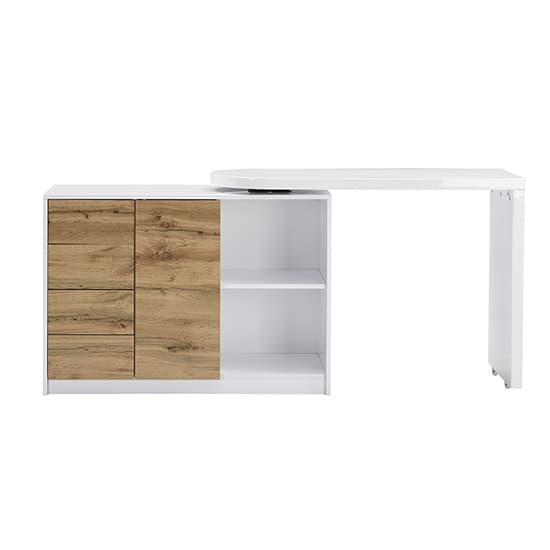 Manteo Wooden Swivelling Computer Desk In White And Oak