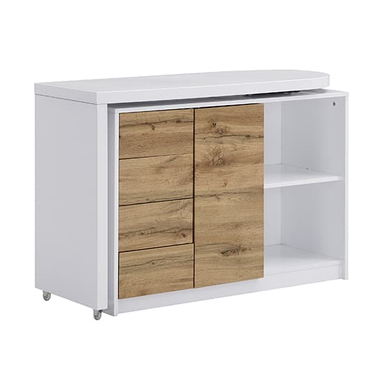 Manteo Wooden Swivelling Computer Desk In White And Oak