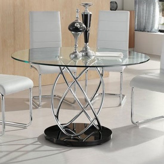 Mariposa Clear Glass Dining Table With Chrome Supports
