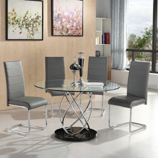 Mariposa Glass Dining Table With 4 Dauphin Grey Dining Chairs