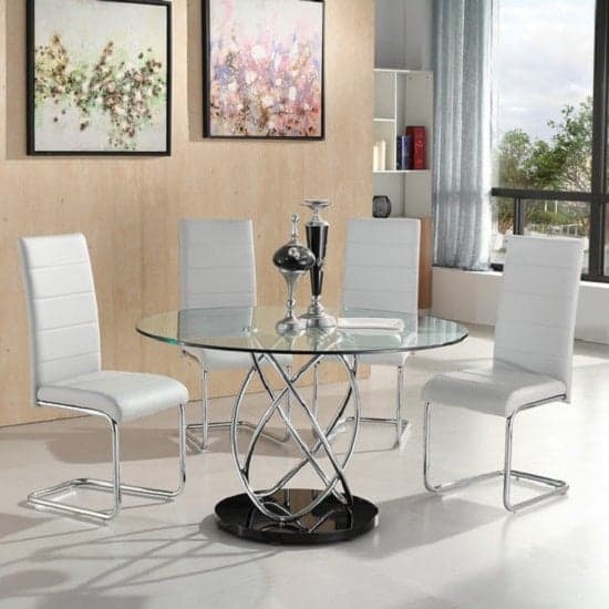 Mariposa Glass Dining Table With 4 Dauphin White Dining Chairs