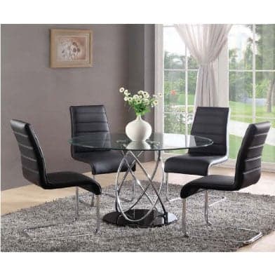 Mariposa Glass Dining Table With 4 Dauphin Black Dining Chairs