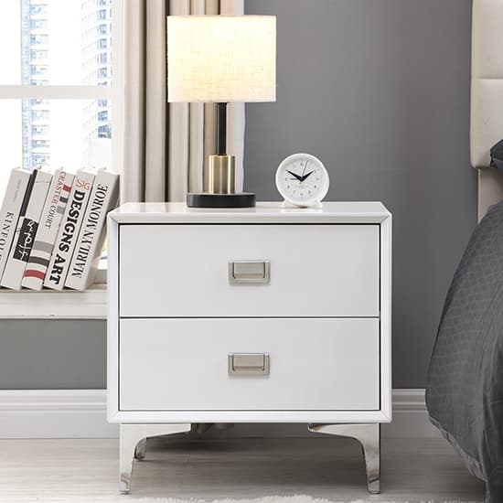 Mason High Gloss Bedside Cabinet With 2 Drawers In White