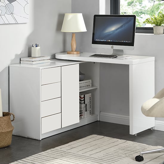 Mason Swivelling High Gloss Computer Desk In White