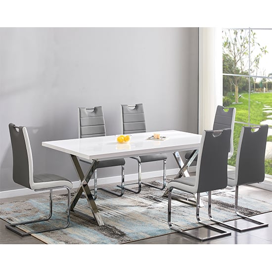 Mayetta Extending White Dining Table 6 Petersburg Grey White Chairs