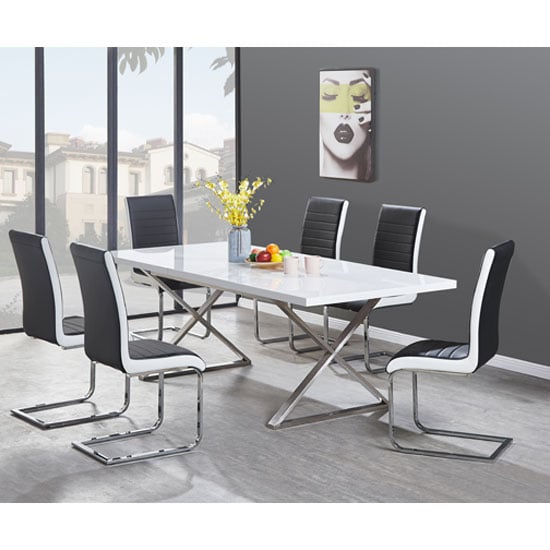 Mayetta Extending White Dining Table 6 Sylvania Grey Chairs