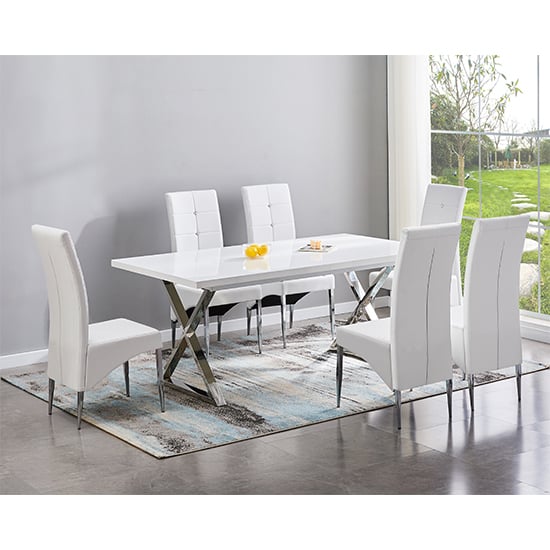 Mayetta Extending White Dining Table With 6 Versilia White Chairs