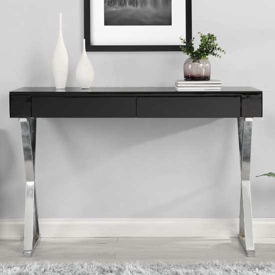 Mayetta Glass Top High Gloss Console Table In Black