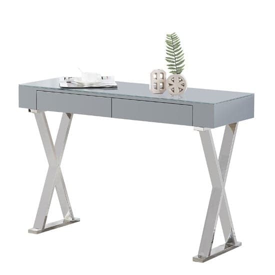 Mayetta Glass Top High Gloss Console Table In Grey