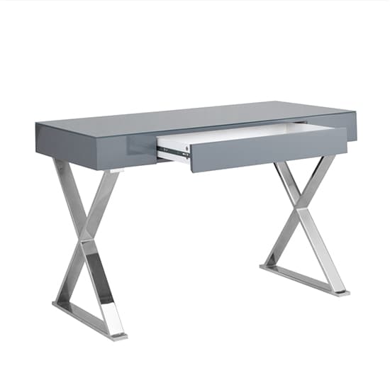 Mayetta Glass Top High Gloss Laptop Desk In Grey