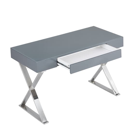 Mayetta Glass Top High Gloss Laptop Desk In Grey