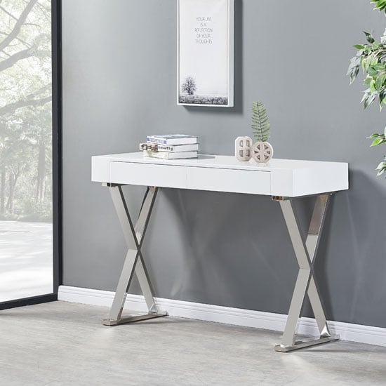 Mayetta High Gloss Console Table In White