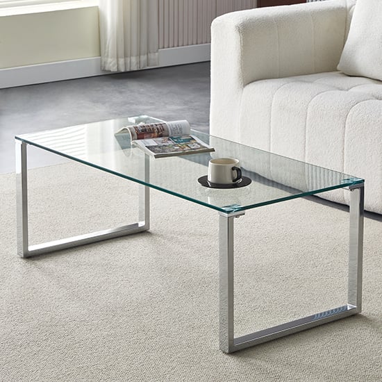 Medellin Clear Glass Rectangular Coffee Table With Chrome Legs