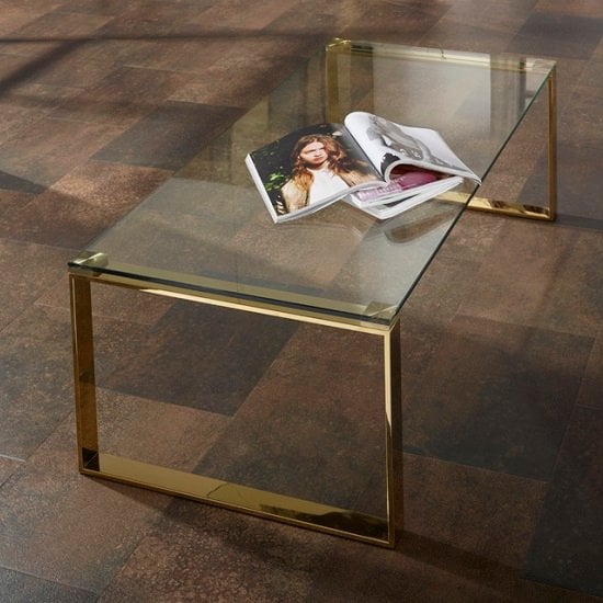 Medellin Clear Glass Rectangular Coffee Table With Gold Legs