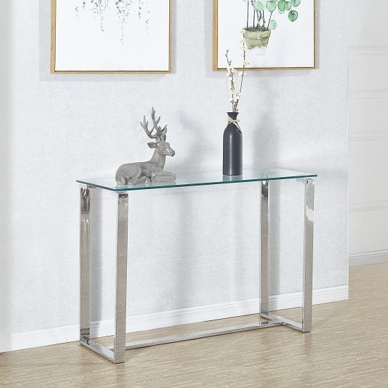 Medellin Clear Glass Rectangular Console Table With Chrome Legs