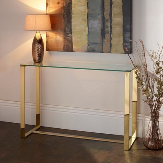 Medellin Clear Glass Rectangular Console Table With Gold Legs