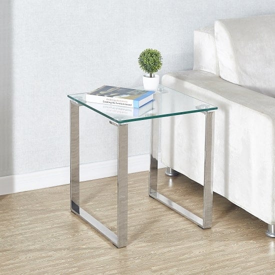 Medellin Clear Glass Side Lamp Table With Chrome Legs