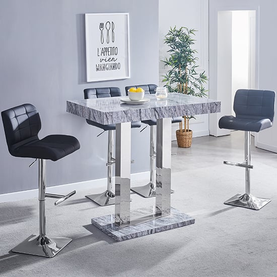 Cortina Melange Marble Effect Bar Table With 4 Canyon Black Stools
