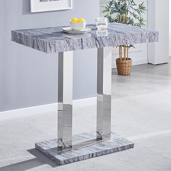 Cortina Melange Marble Effect Bar Table With 4 Canyon Grey Stools