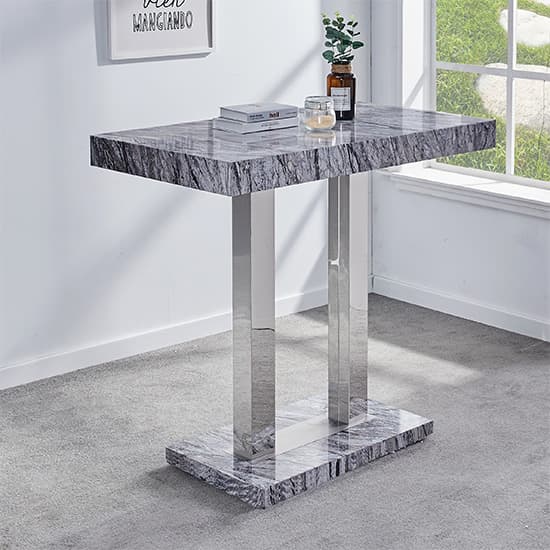 Cortina Melange Marble Effect Bar Table With 4 Rifle Grey Stools