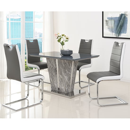 Cortina Melange Marble Effect Dining Table 4 Petersburg Grey White Chairs