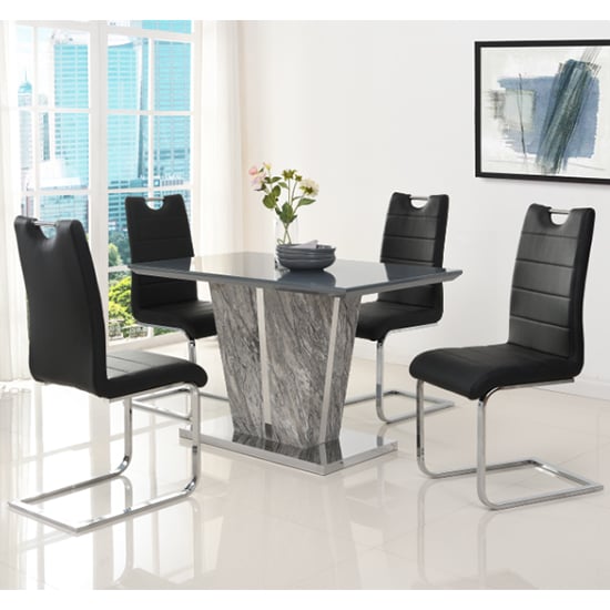 Cortina Melange Marble Effect Dining Table With 4 Petersburg Black Chairs