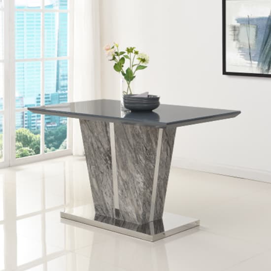 Cortina Melange Marble Effect Dining Table With 4 Petersburg Grey Chairs