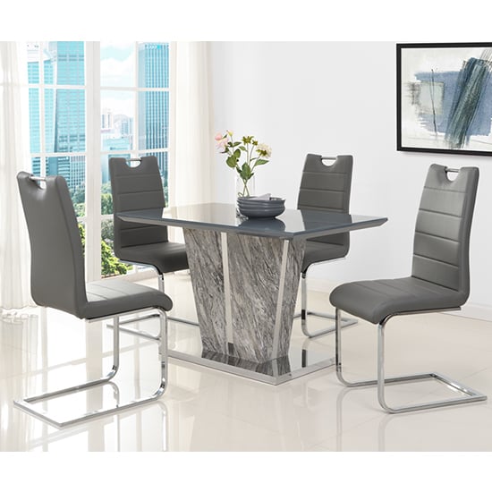 Cortina Melange Marble Effect Dining Table With 4 Petersburg Grey Chairs