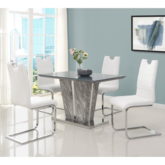 Cortina Melange Marble Effect Dining Table With 4 Petersburg White Chairs