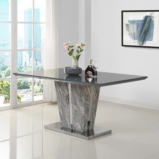 Cortina Melange Marble Effect Dining Table With 6 Petersburg Grey Chairs