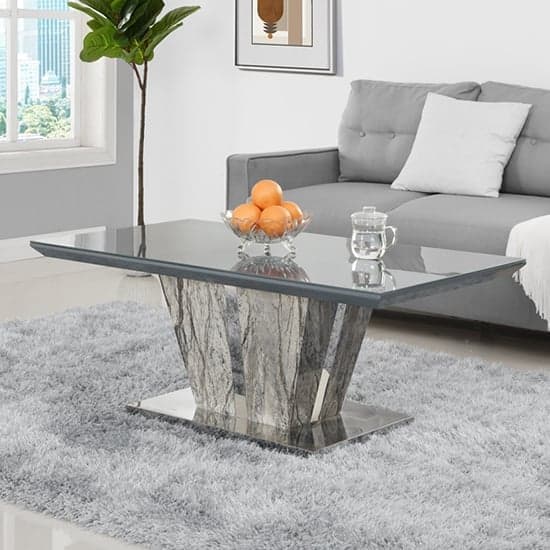 Cortina Melange Marble Effect Glass Top High Gloss Coffee Table In Grey