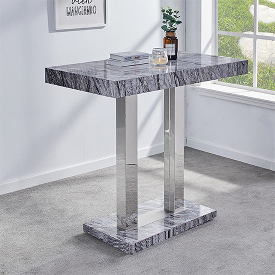 Cortina Melange Marble Effect High Gloss Bar Table In Dark Grey