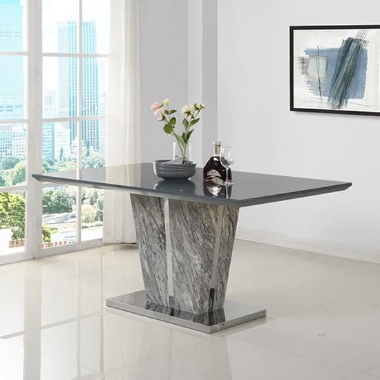 Cortina Melange Marble Effect Large Glass Top Gloss Dining Table In Grey