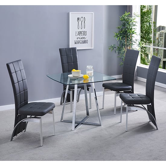 Mendon Square Glass Dining Table With 4 Riverton Black Chairs