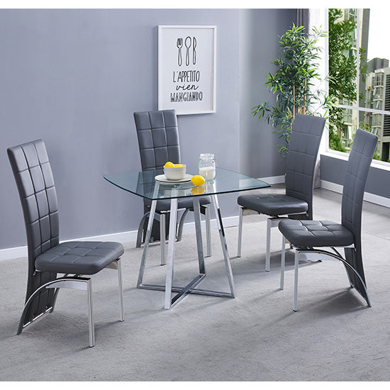 Mendon Square Glass Dining Table With 4 Riverton Grey Chairs