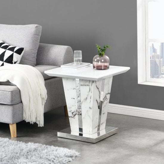 Merrill Gloss Lamp Table In Diva Marble Effect With Glass Top