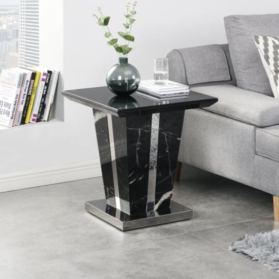 Merrill Gloss Lamp Table In Milano Marble Effect With Glass Top