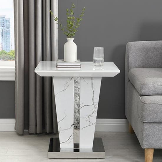 Merrill Gloss Lamp Table In Vida Marble Effect With Glass Top