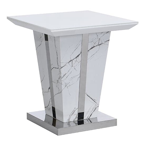 Merrill Gloss Lamp Table In Vida Marble Effect With Glass Top