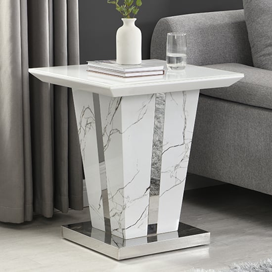 Merrill Gloss Lamp Table In Vida Marble Effect With Glass Top