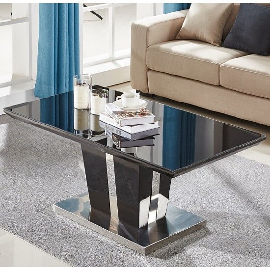 Merrill High Gloss Coffee Table In Black With Glass Top