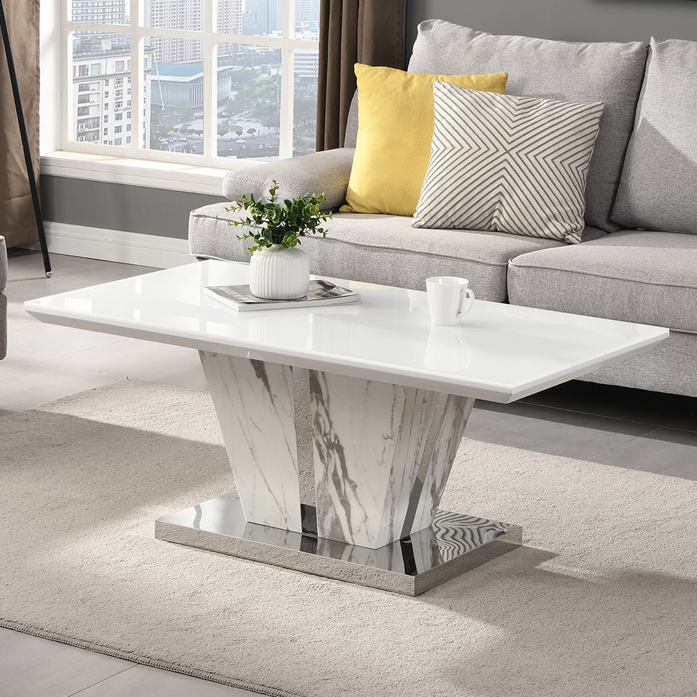 Merrill High Gloss Coffee Table In Filo Marble Effect Glass Top