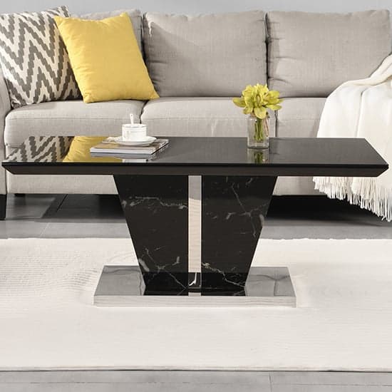 Merrill High Gloss Coffee Table In Milano Marble Effect Glass Top