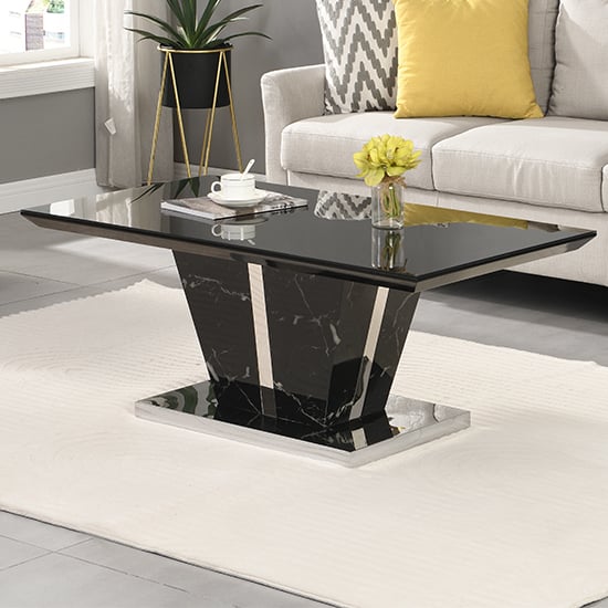 Merrill High Gloss Coffee Table In Milano Marble Effect Glass Top