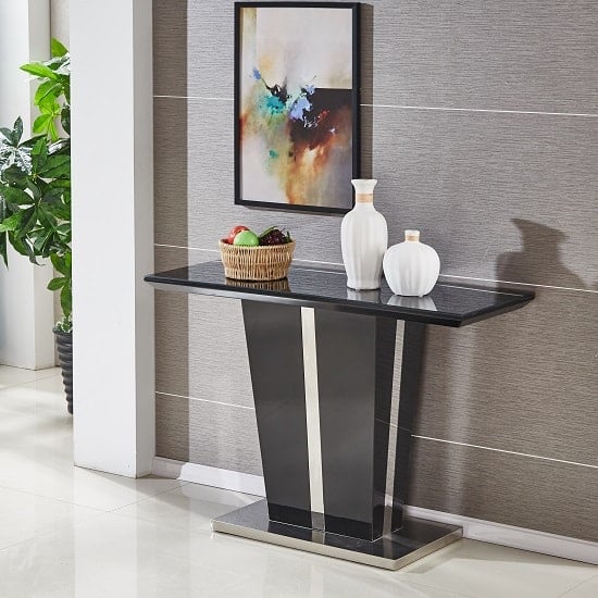 Merrill High Gloss Console Table In Black With Glass Top