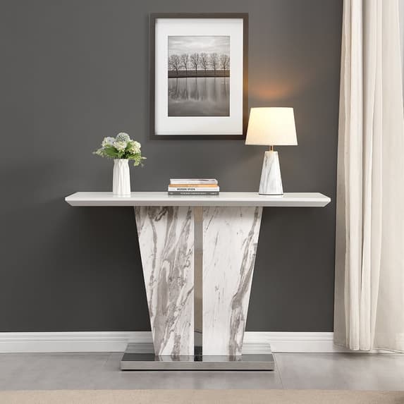 Merrill High Gloss Console Table In Filo Marble Effect Glass Top